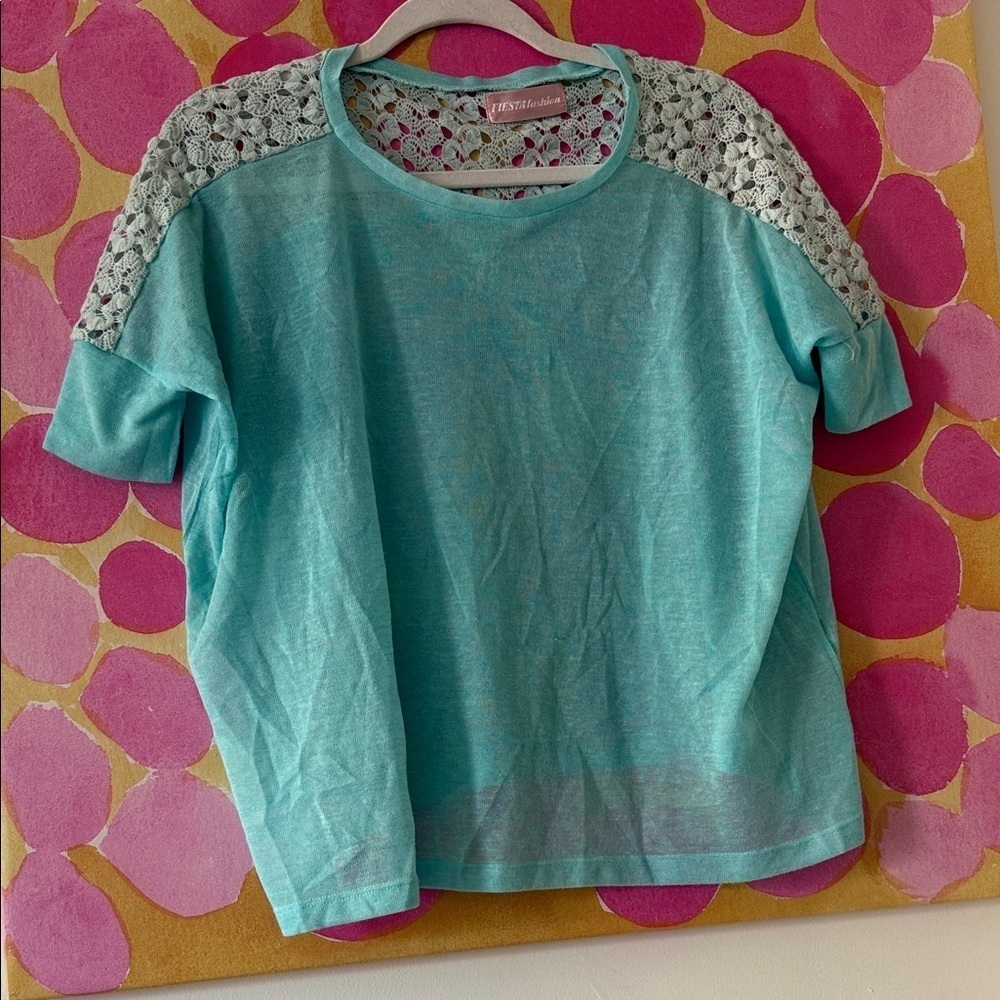 Fiesta Teal Top with Lace Accents
